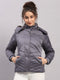 Women Grey Solid Hooded Full Sleeve Jacket