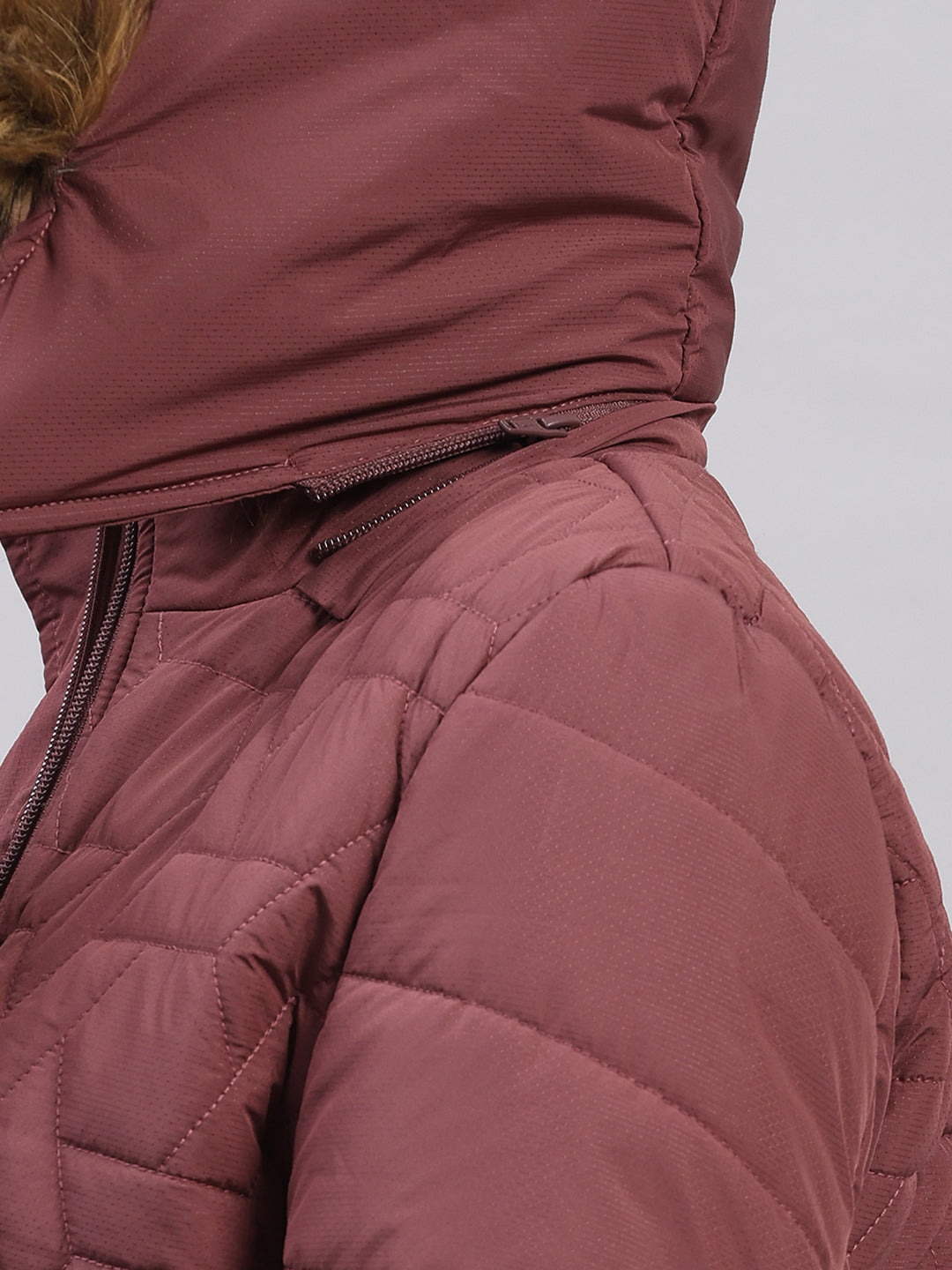 Women Burgundy Printed Hooded Full Sleeve Jacket