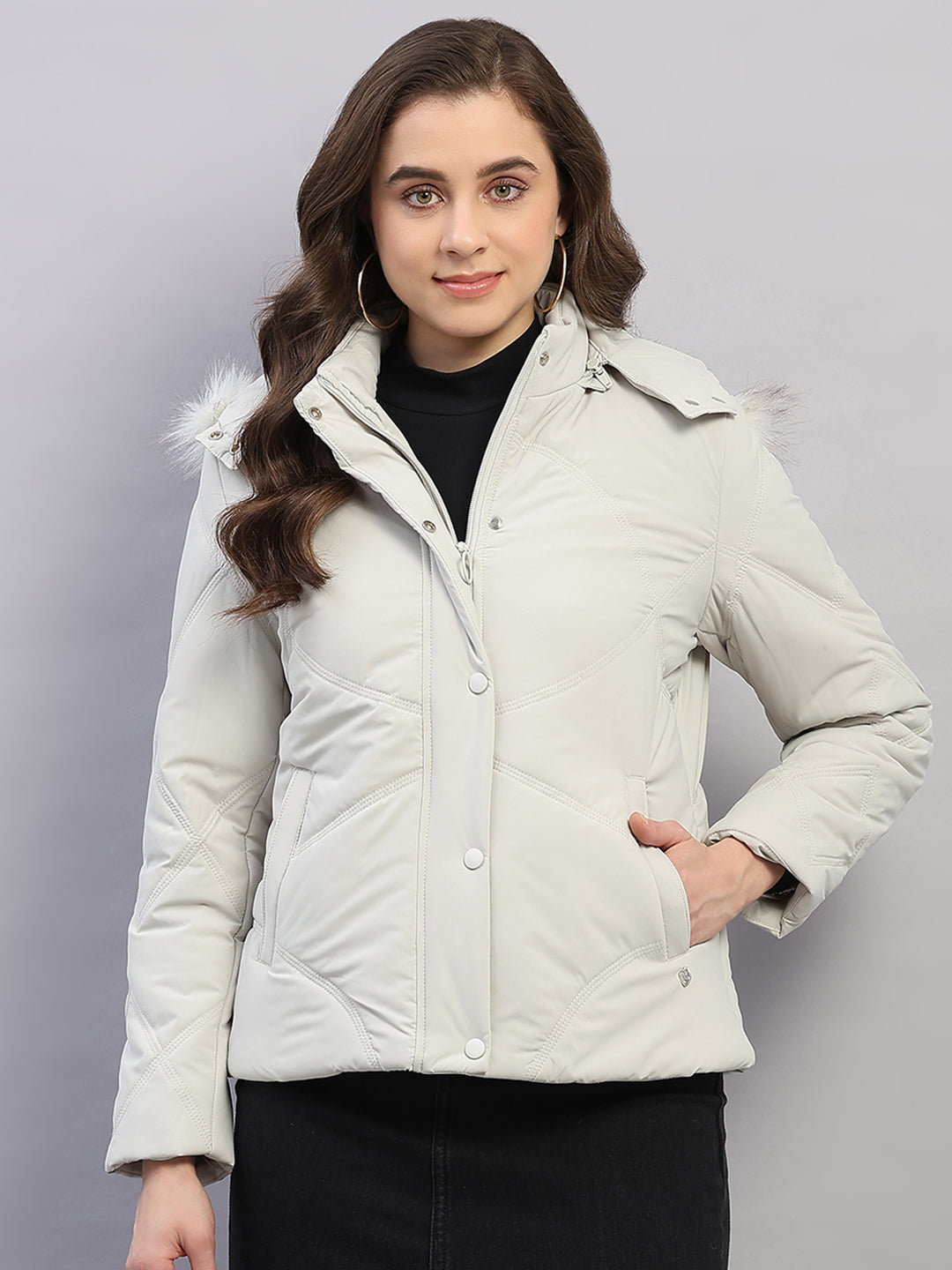 Women Beige Solid Hooded Full Sleeve Jacket