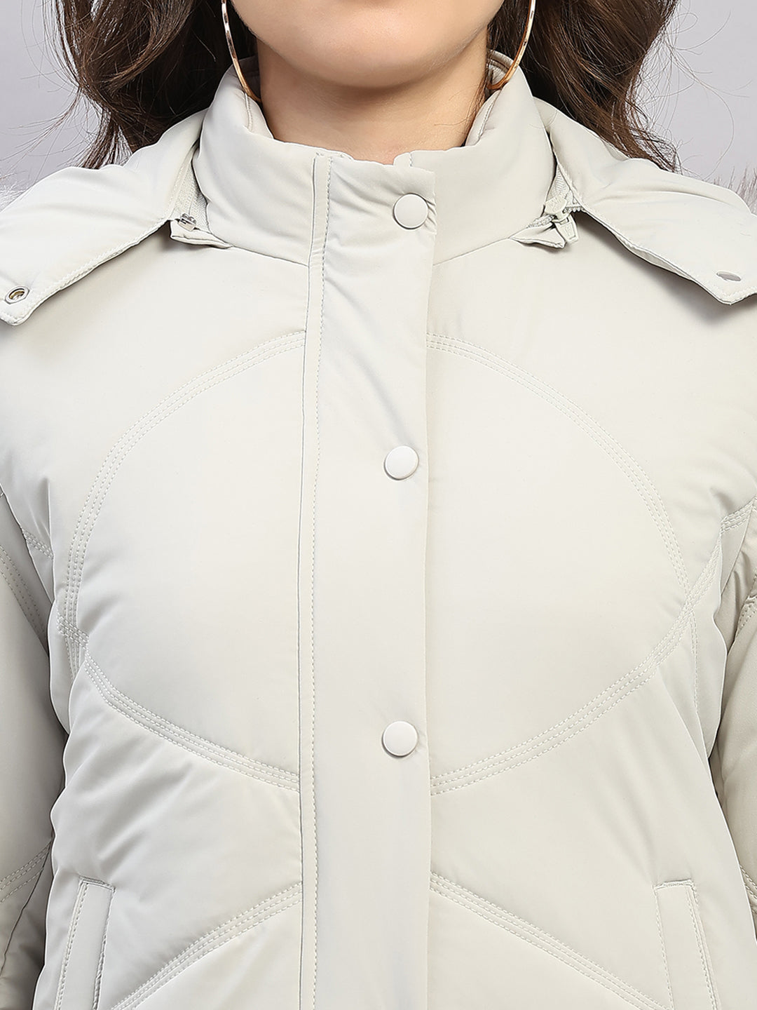 Women Beige Solid Hooded Full Sleeve Jacket