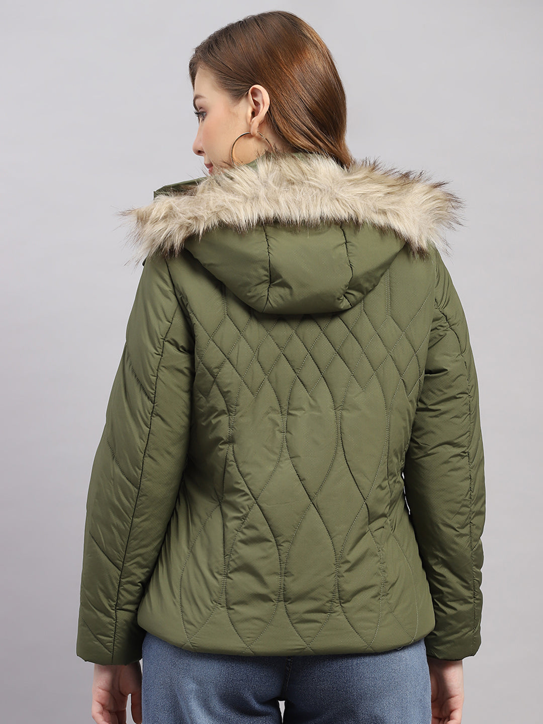 Women Green Stripe Hooded Full Sleeve Jacket