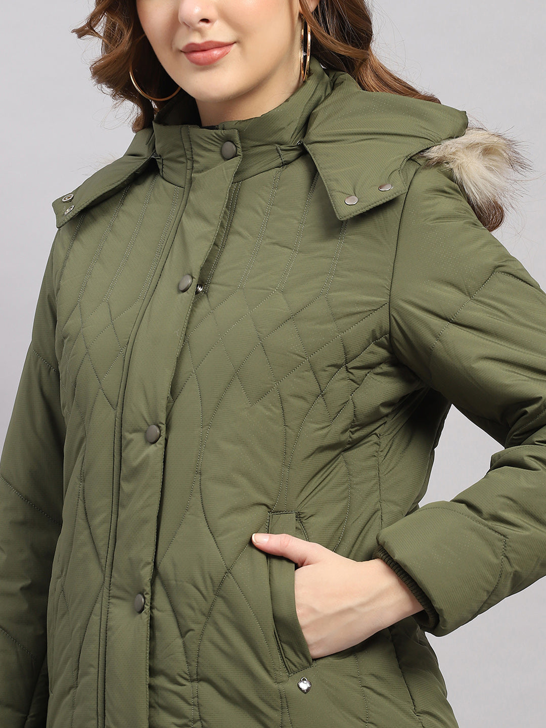 Women Green Stripe Hooded Full Sleeve Jacket