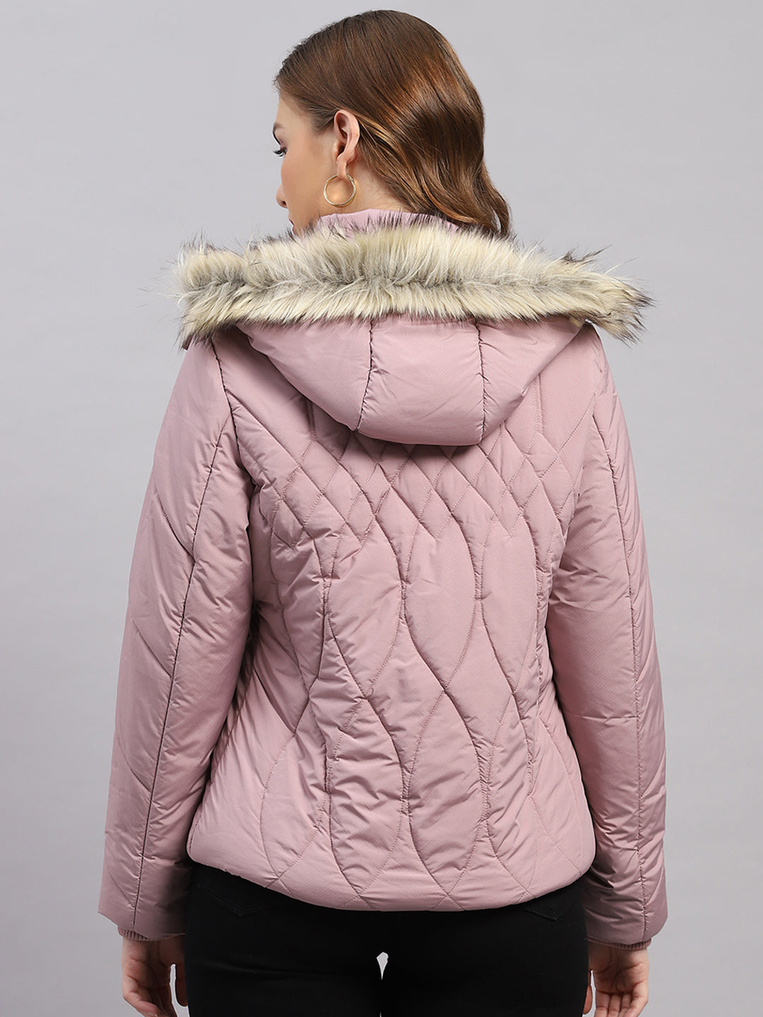 Women Mauve Stripe Hooded Full Sleeve Jacket