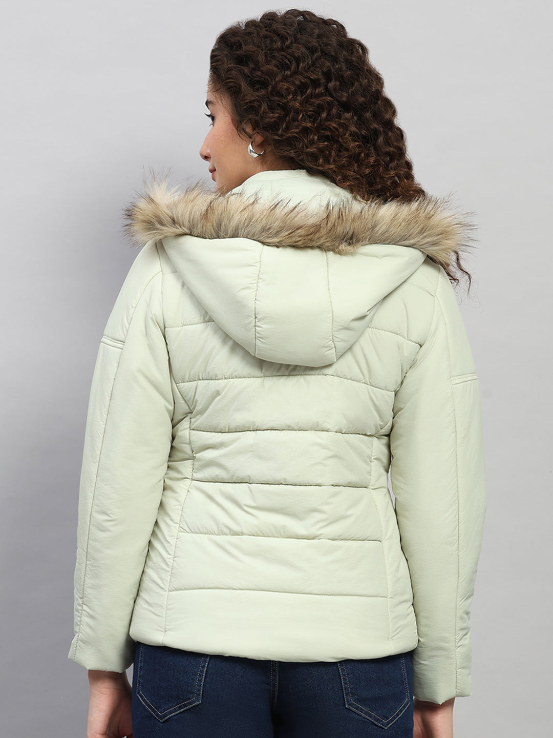 Women Green Self Design Hooded Full Sleeve Jacket