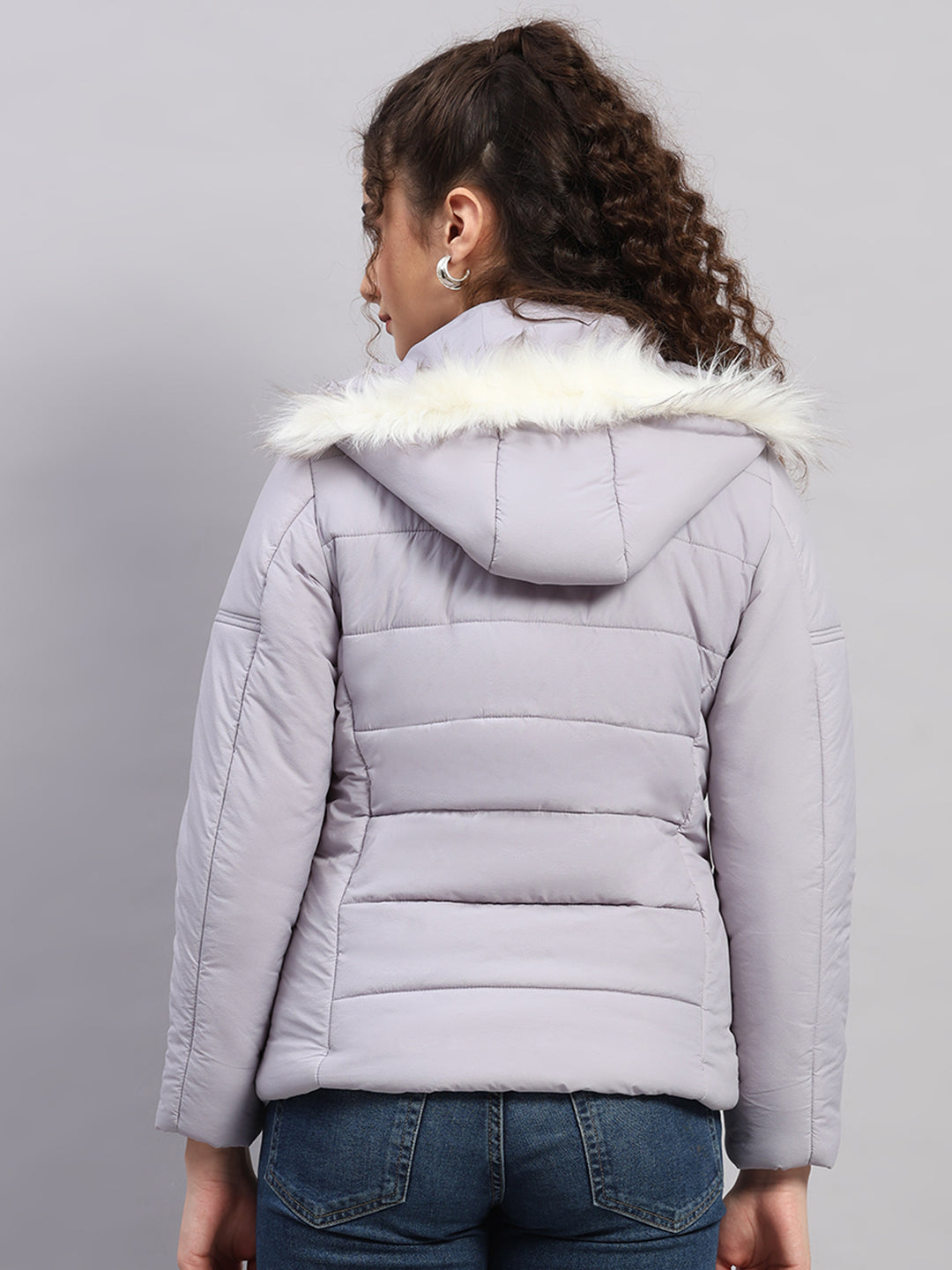 Women Purple Self Design Hooded Full Sleeve Jacket