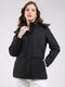 Women Black Solid Hooded Full Sleeve Jacket