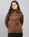 Women Brown Printed Collar Full Sleeve Jacket