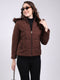 Women Brown Solid Hooded Full Sleeve Jacket