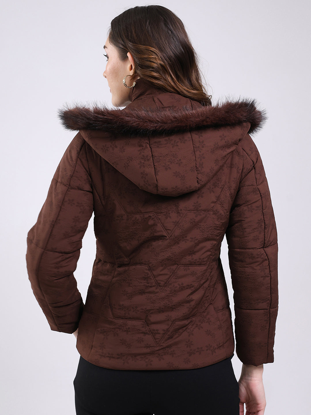 Women Brown Solid Hooded Full Sleeve Jacket