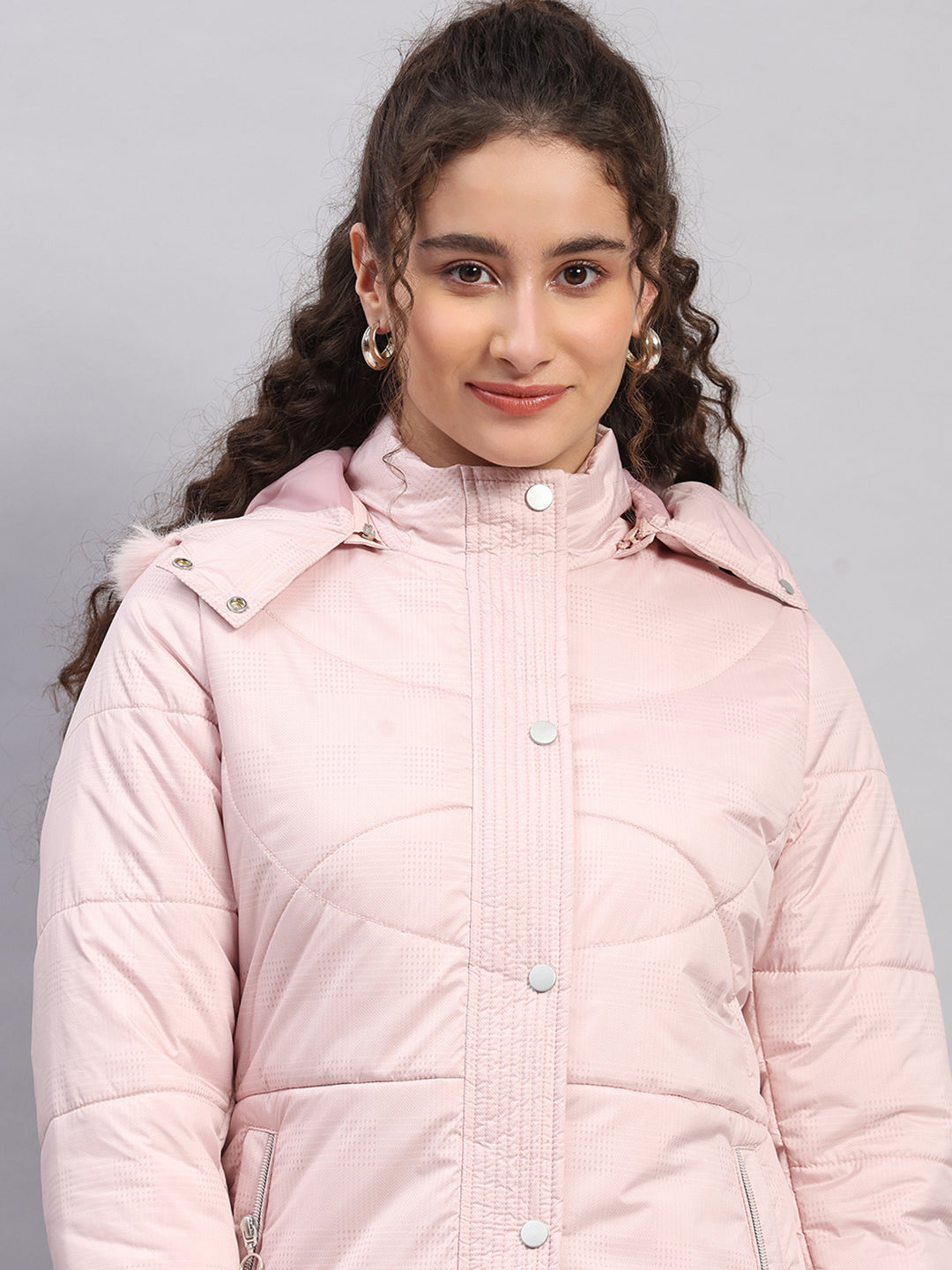 Women Pink Printed Hooded Full Sleeve Jacket