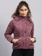 Women Mauve Printed Hooded Full Sleeve Jacket