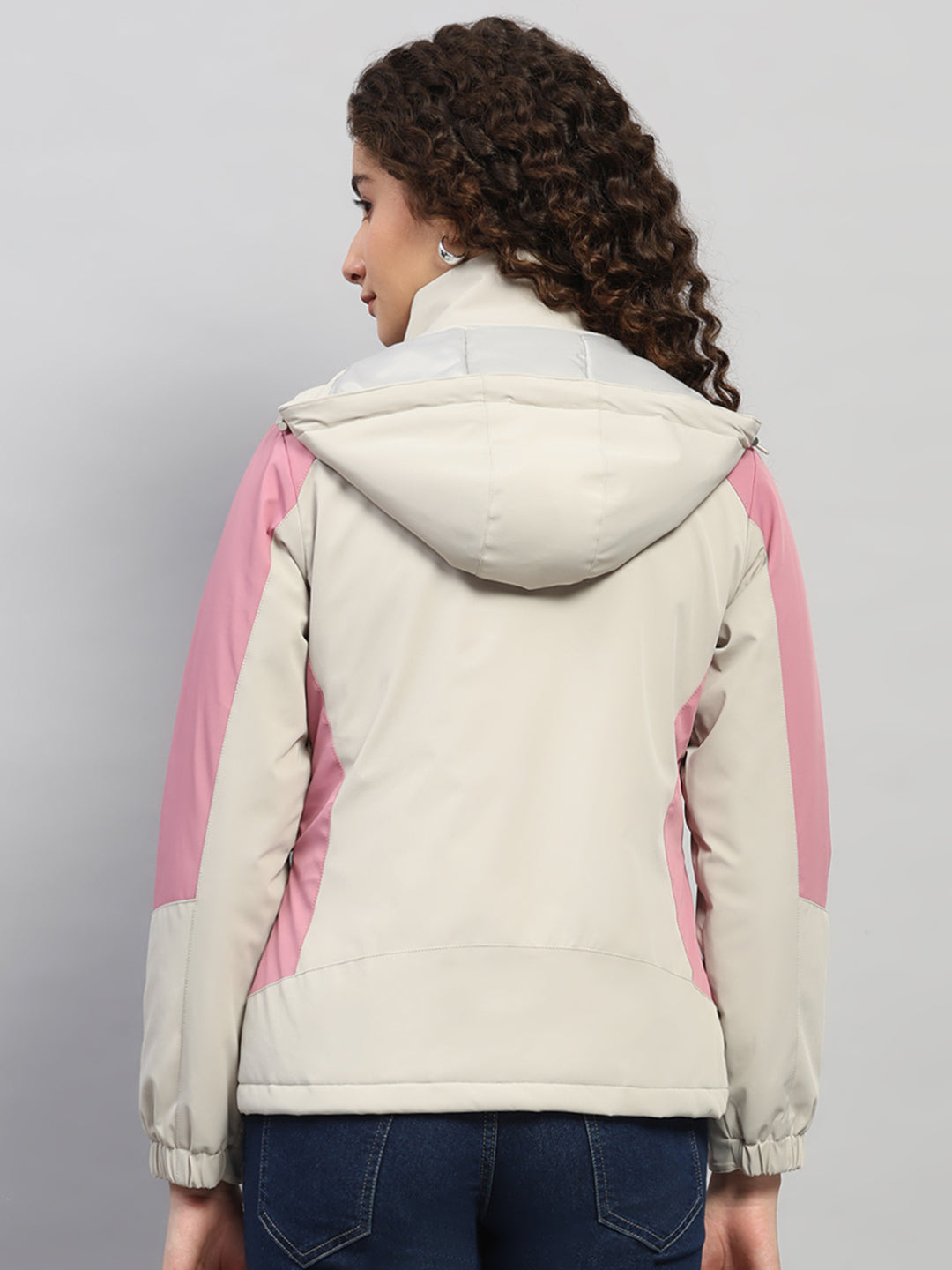 Women Beige Solid Hooded Full Sleeve Jacket