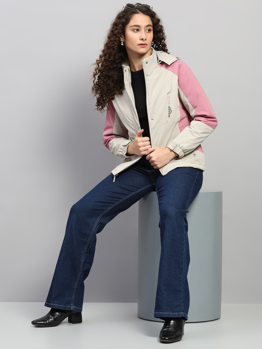 Women Beige Solid Hooded Full Sleeve Jacket