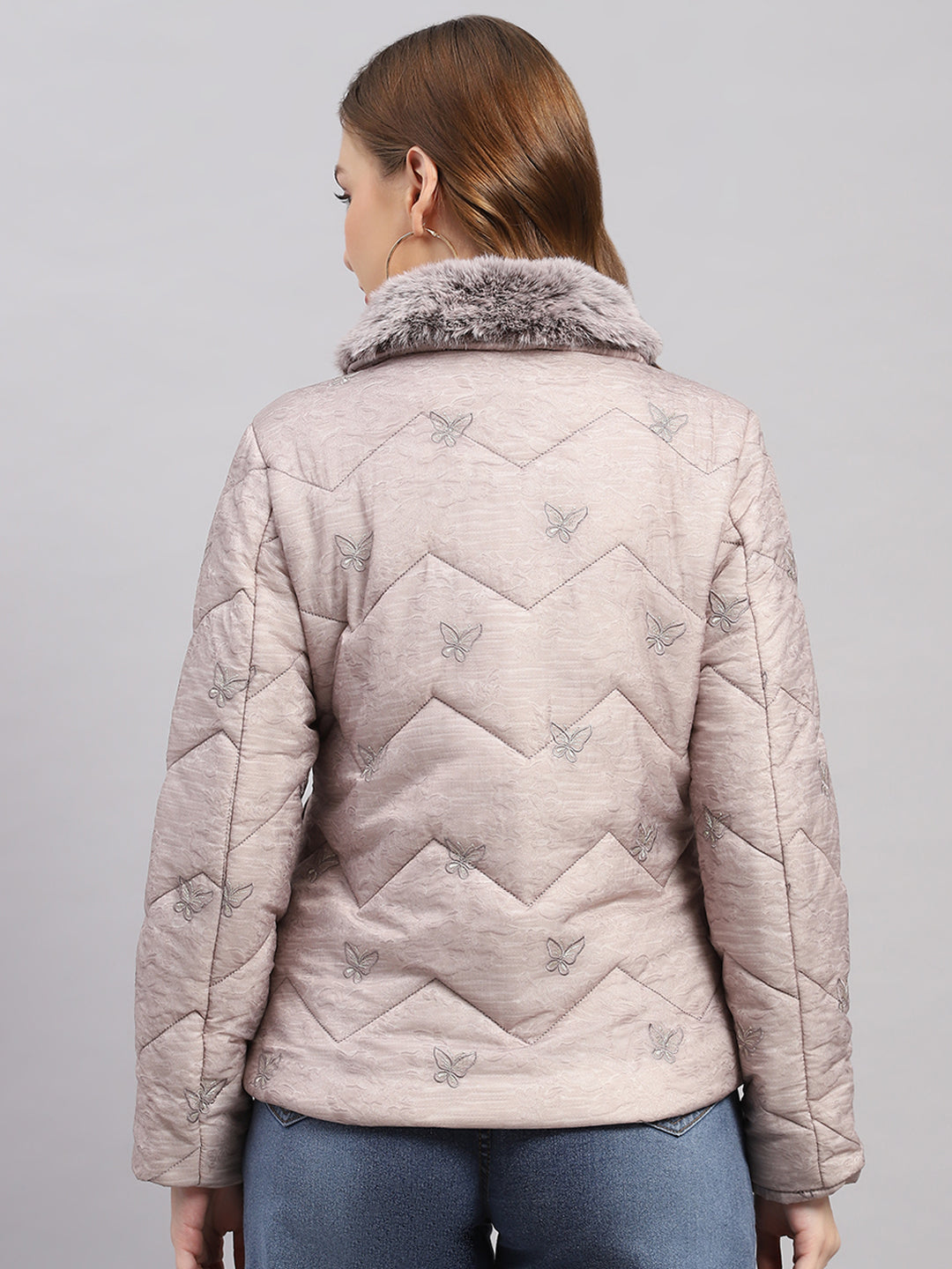 Women Grey Embroidered Collar Full Sleeve Jacket