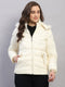 Women Off White Solid Hooded Full Sleeve Jacket
