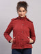 Women Maroon Solid Hooded Full Sleeve Jacket