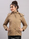Women Khaki Solid Hooded Full Sleeve Jacket