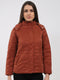 Women Rust Solid Hooded Full Sleeve Jacket