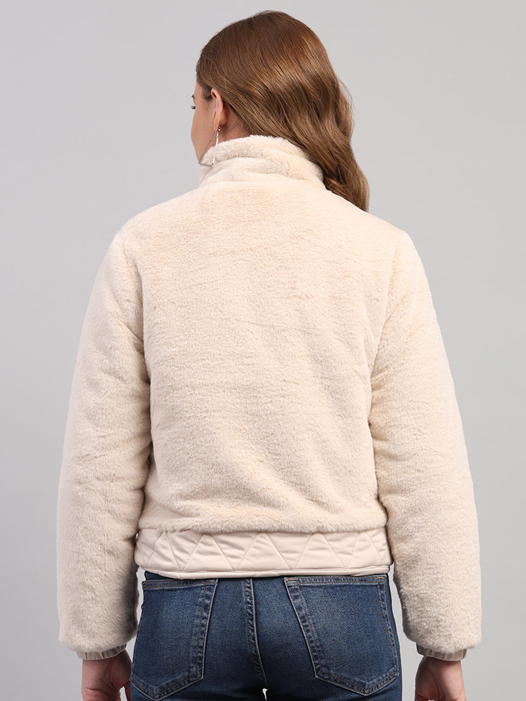 Women Off White Solid Collar Full Sleeve Reversible Jacket