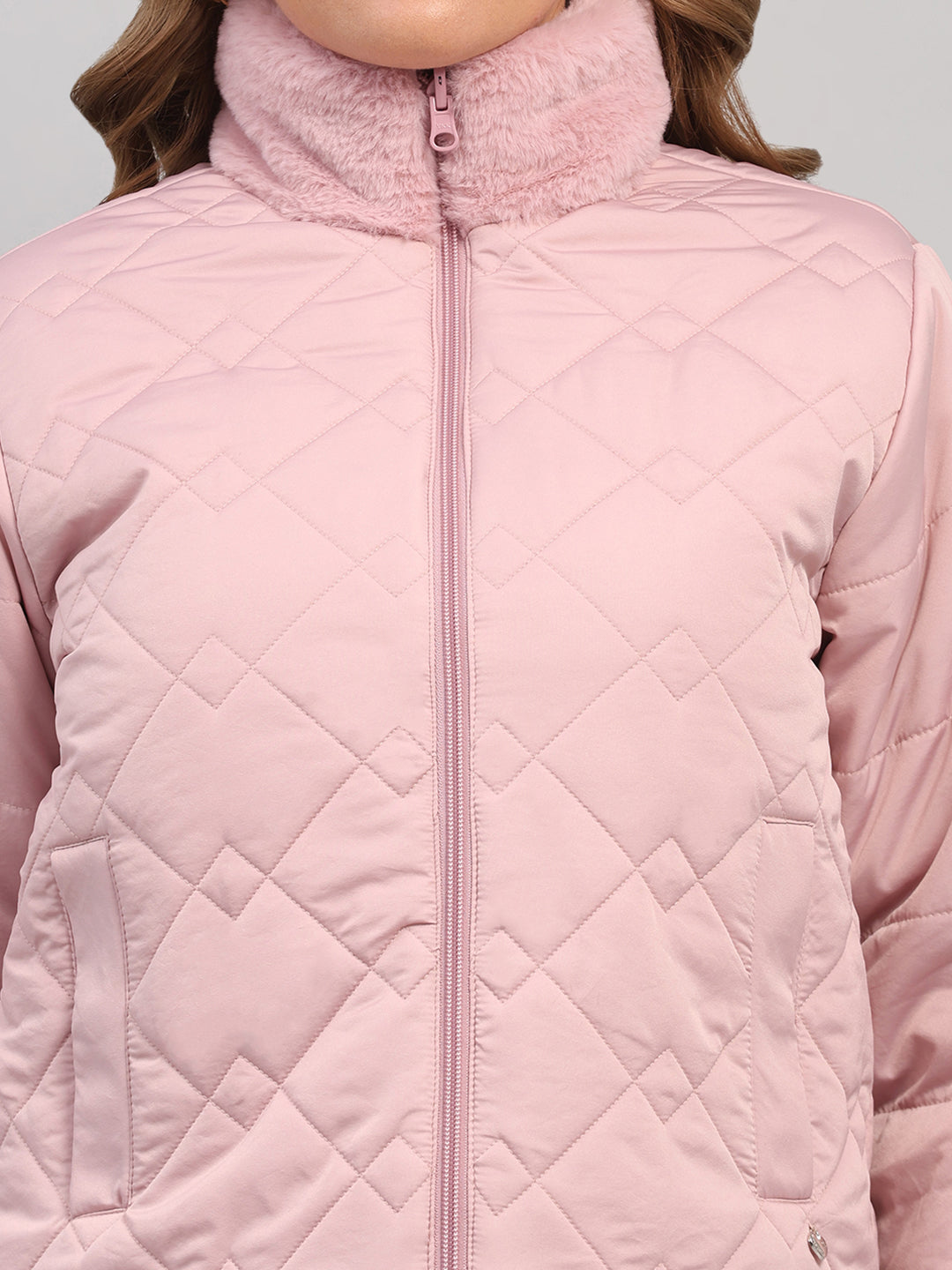 Women Pink Solid Collar Full Sleeve Reversible Jacket