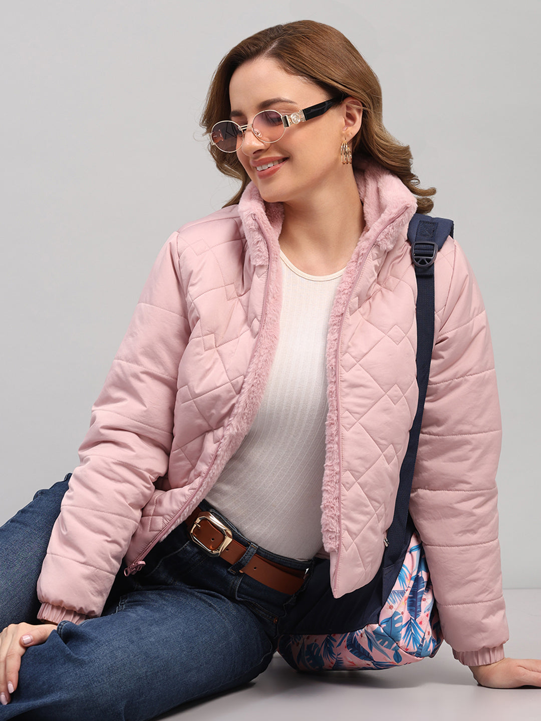 Women Pink Solid Collar Full Sleeve Reversible Jacket