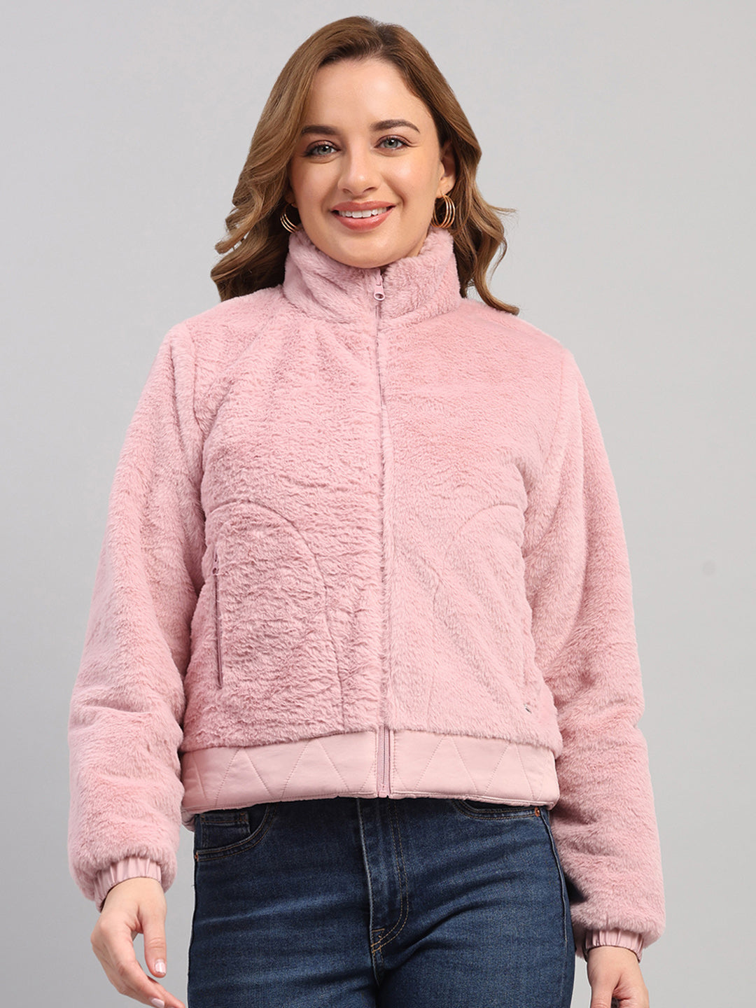 Women Pink Solid Collar Full Sleeve Reversible Jacket