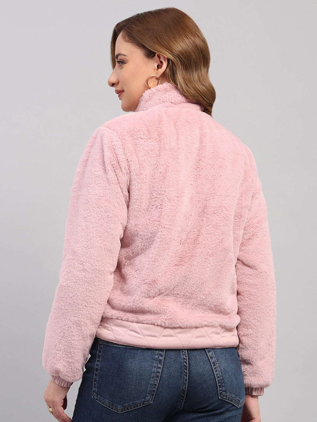 Women Pink Solid Collar Full Sleeve Reversible Jacket
