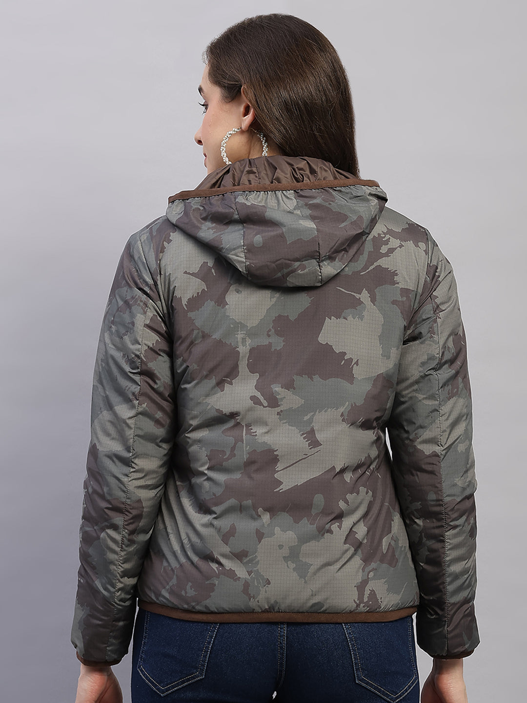 Women Brown Solid Collar Full Sleeve Reversible Jacket