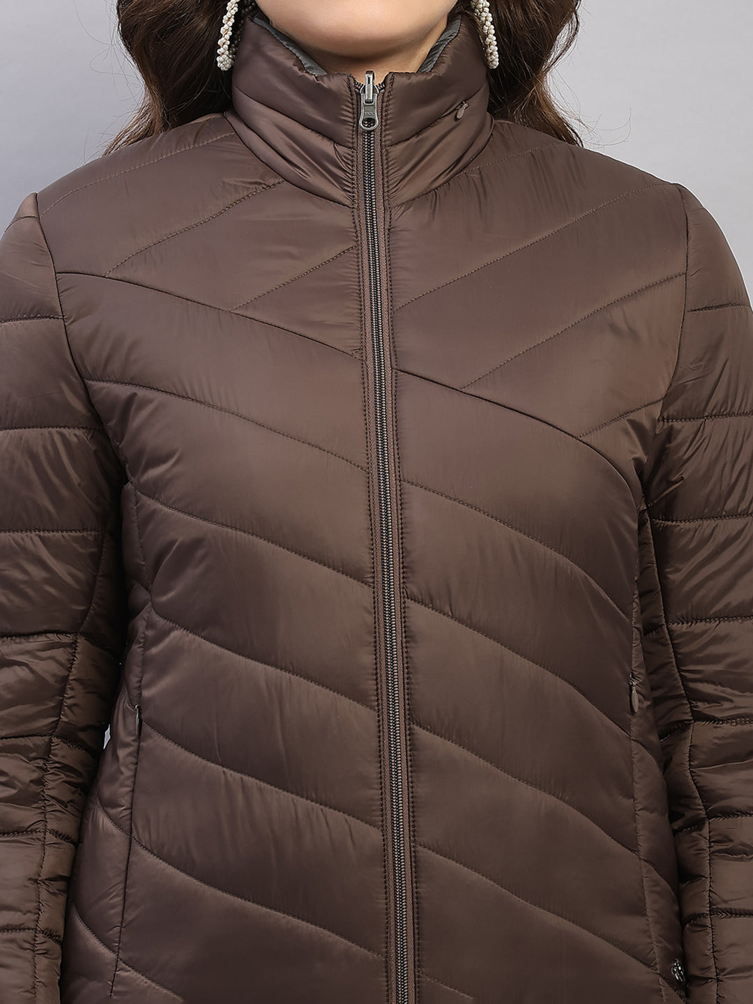 Women Brown Solid Collar Full Sleeve Reversible Jacket