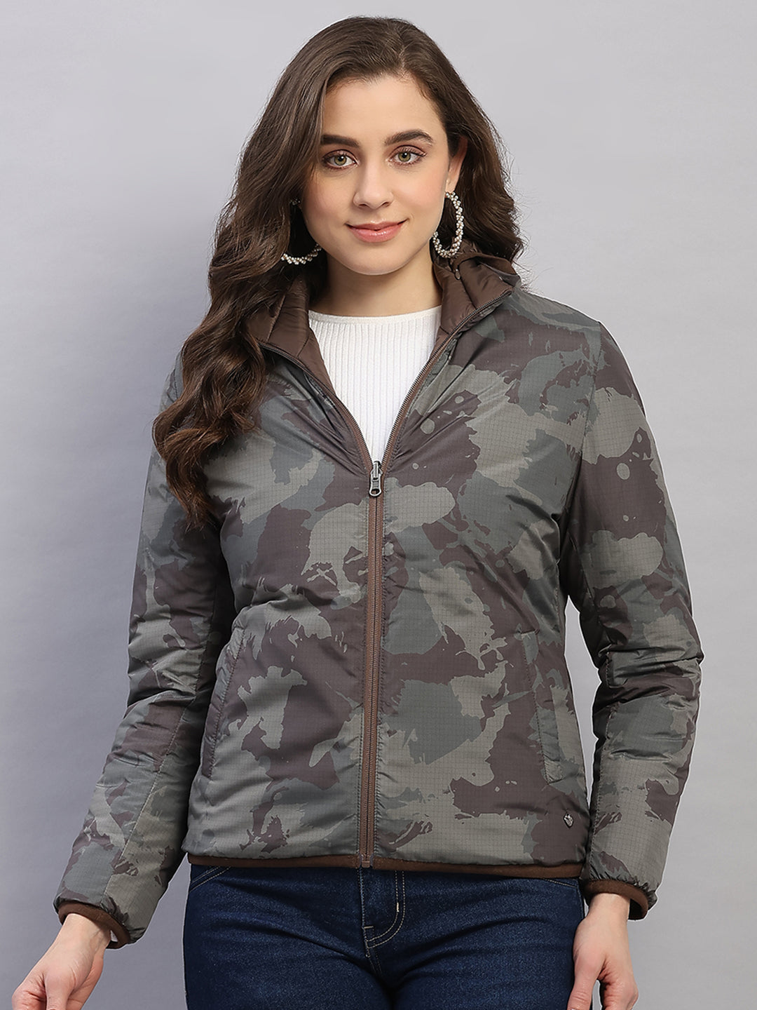 Women Brown Solid Collar Full Sleeve Reversible Jacket