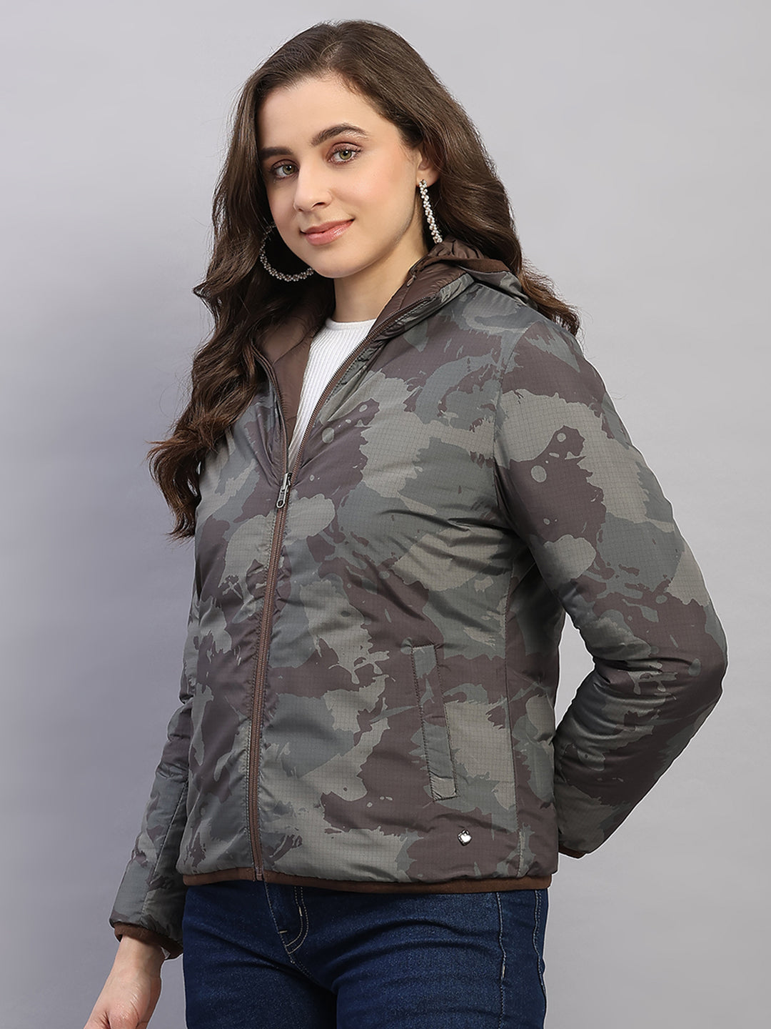 Women Brown Solid Collar Full Sleeve Reversible Jacket