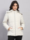 Women Off White Stripe Hooded Full Sleeve Jacket