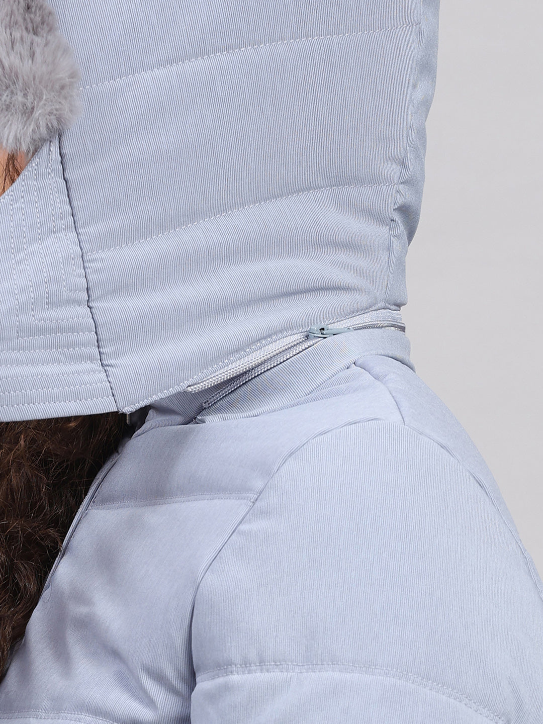 Women Navy Blue Stripe Hooded Full Sleeve Jacket