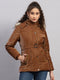 Women Tan Self Design Hooded Full Sleeve Jacket