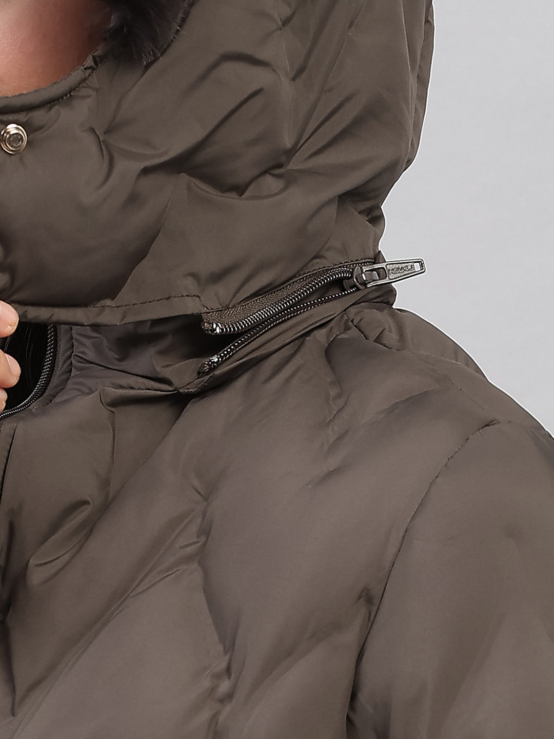 Women Olive Solid Hooded Full Sleeve Jacket