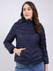 Women Navy Blue Solid Hooded Full Sleeve Jacket