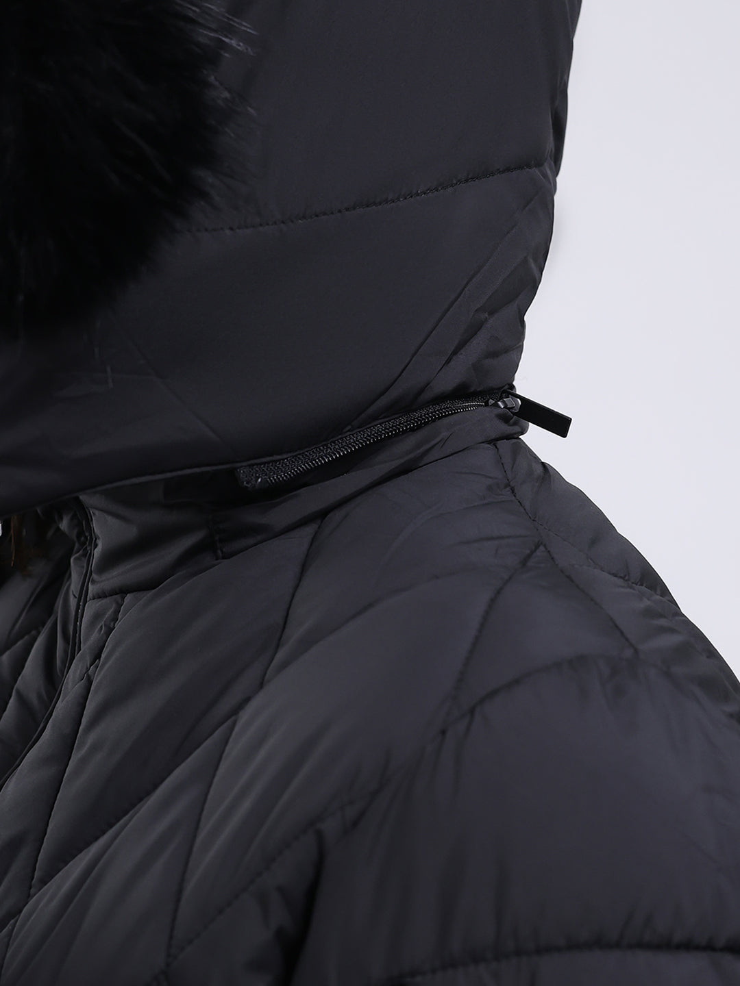 Women Black Solid Hooded USB Intelligent Heating Jacket