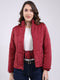 Women Maroon Solid Mock Neck Full Sleeve Jacket