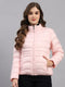 Women Pink Printed Collar Full Sleeve Jacket