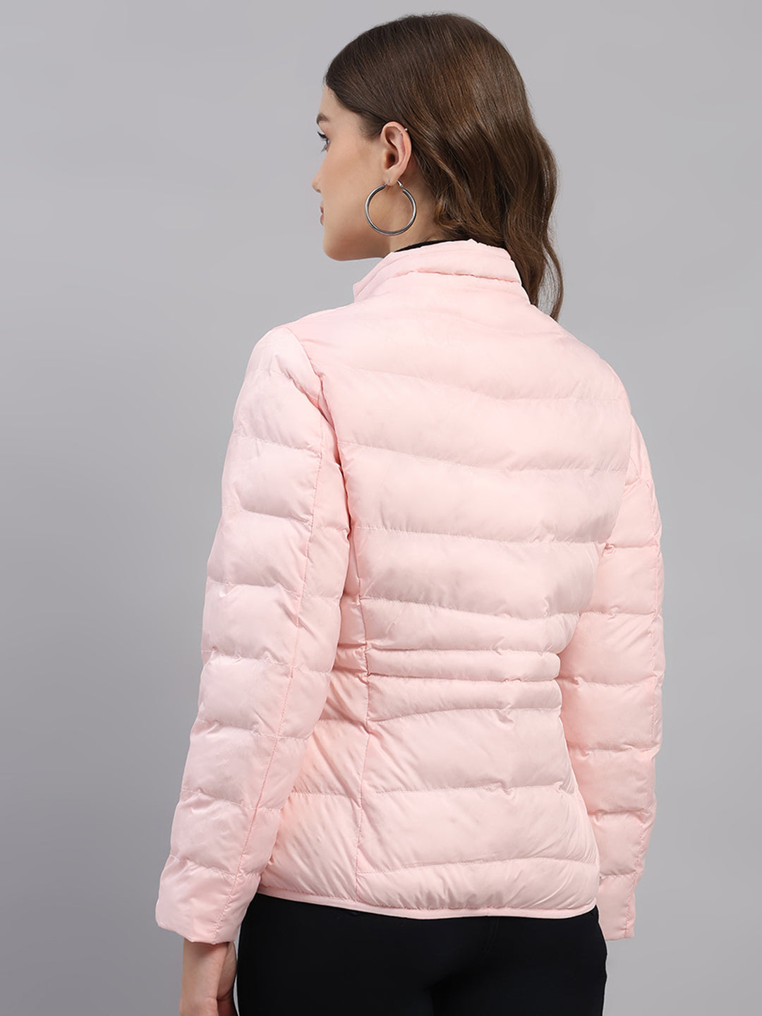 Women Pink Printed Collar Full Sleeve Jacket
