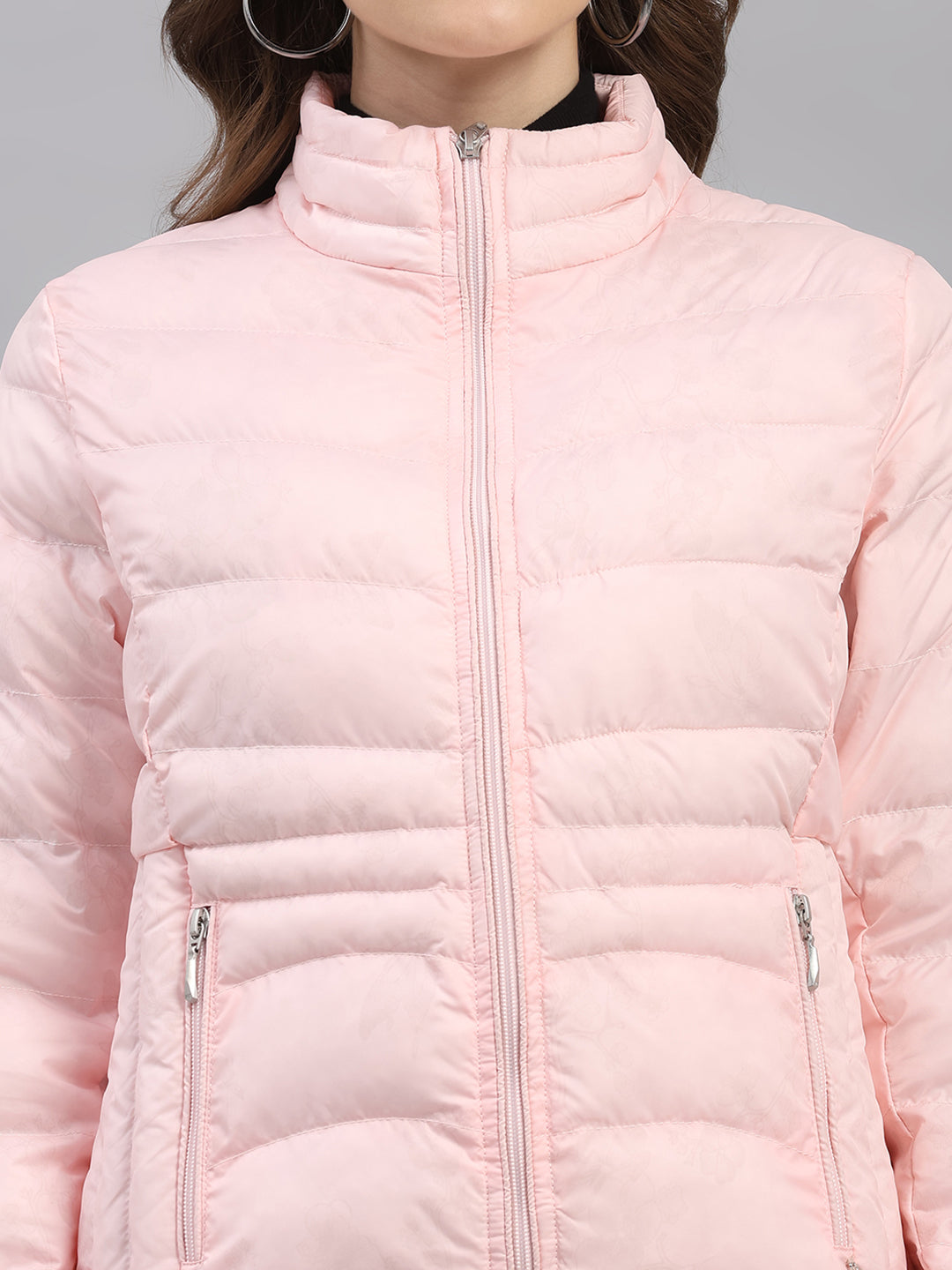 Women Pink Printed Collar Full Sleeve Jacket