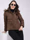 Women Brown Solid Hooded Full Sleeve Jacket