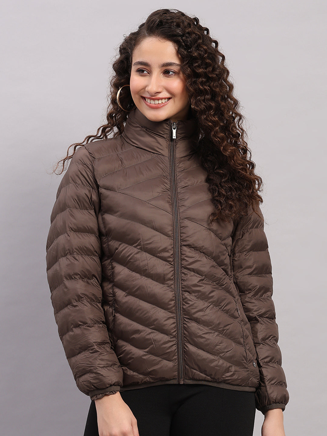 Women Brown Solid Hooded Lightweight Packable Jacket