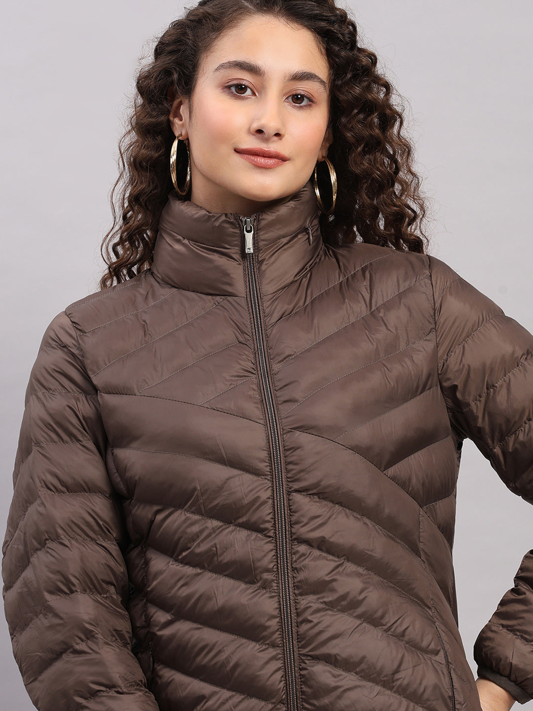 Women Brown Solid Hooded Lightweight Packable Jacket