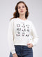 Women Off White Printed Round Neck Full Sleeve Sweatshirt