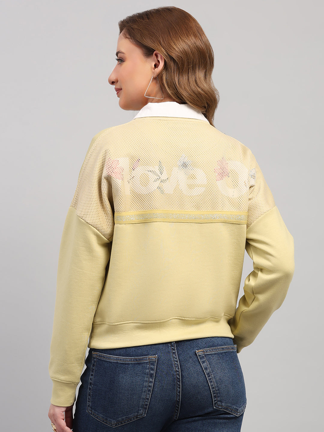 Women Green Printed Round Neck Full Sleeve Sweatshirt