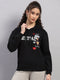 Women Black Printed Hooded Full Sleeve Sweatshirt