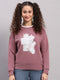 Women Mauve Printed Round Neck Full Sleeve Sweatshirt