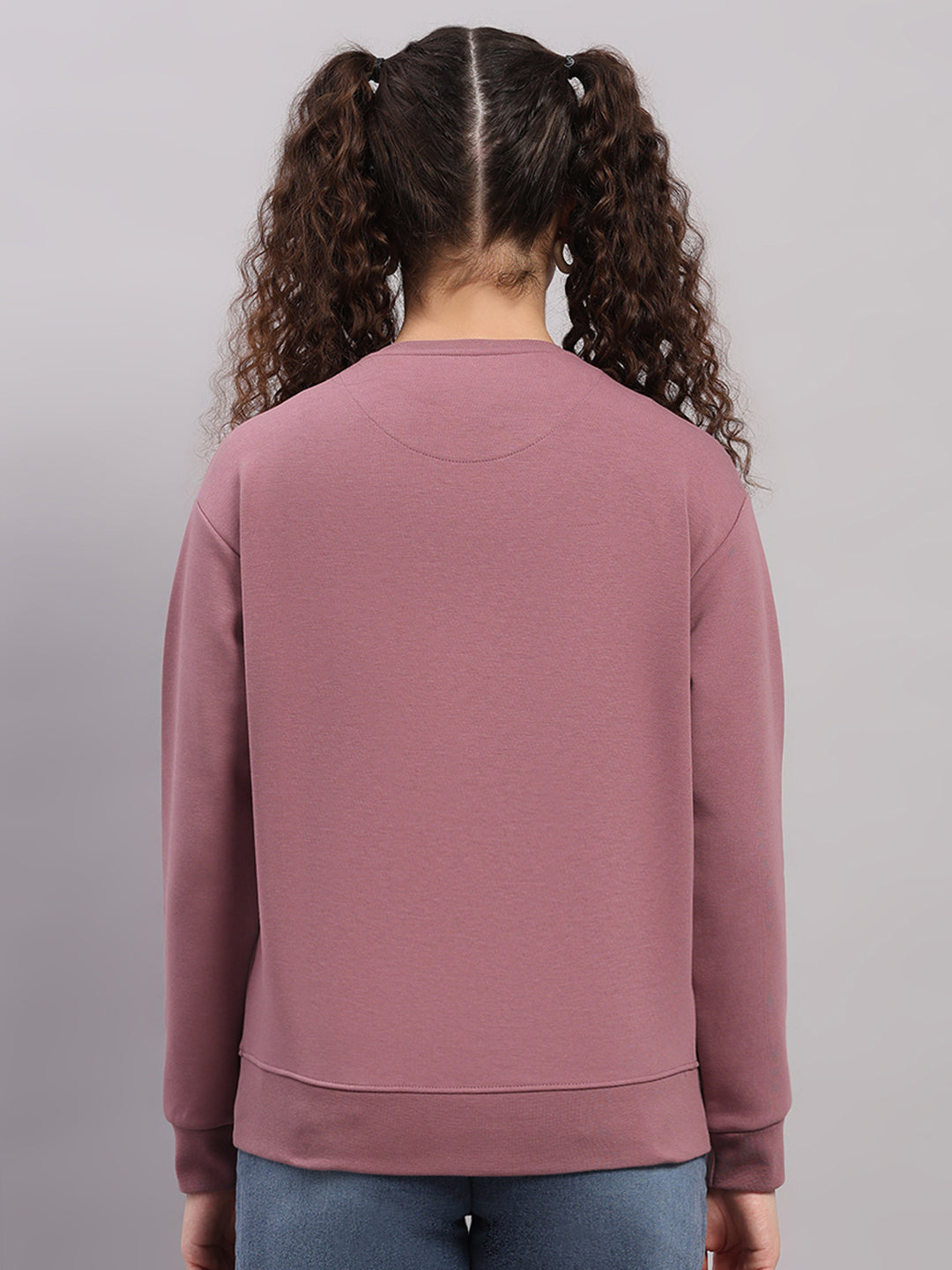 Women Mauve Printed Round Neck Full Sleeve Sweatshirt