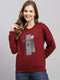 Women Maroon Printed Round Neck Full Sleeve Sweatshirt